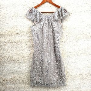 𝅺free People women US 6 sandstone blush metallic lace dress scoop back